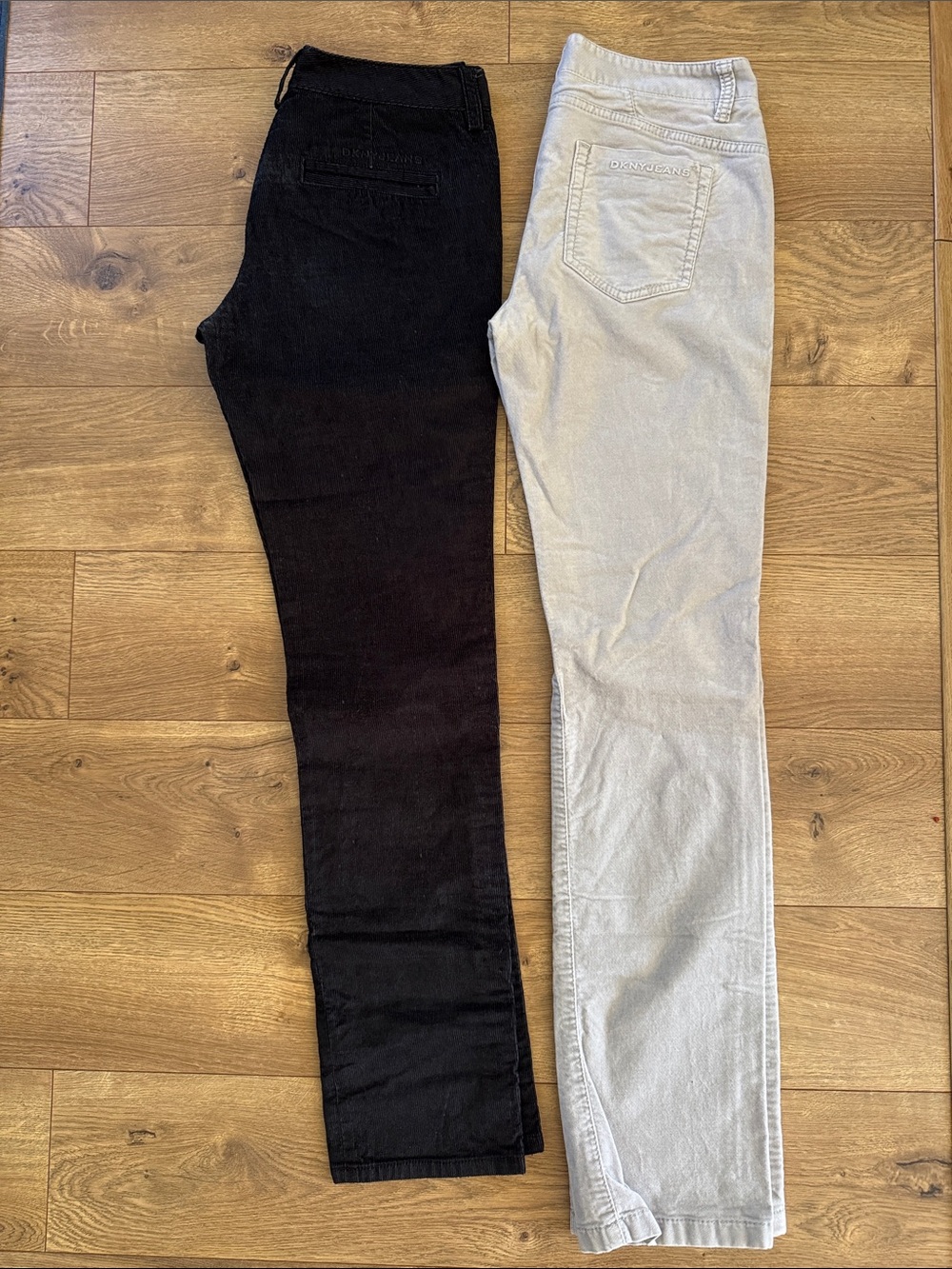 DKNY Set of 2 Black Corduroy and Grey Velour skinny long pants